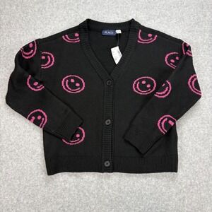 Childrens Place Cardigan Sweater Girls L Black Pink Smiley Face Layering NWT